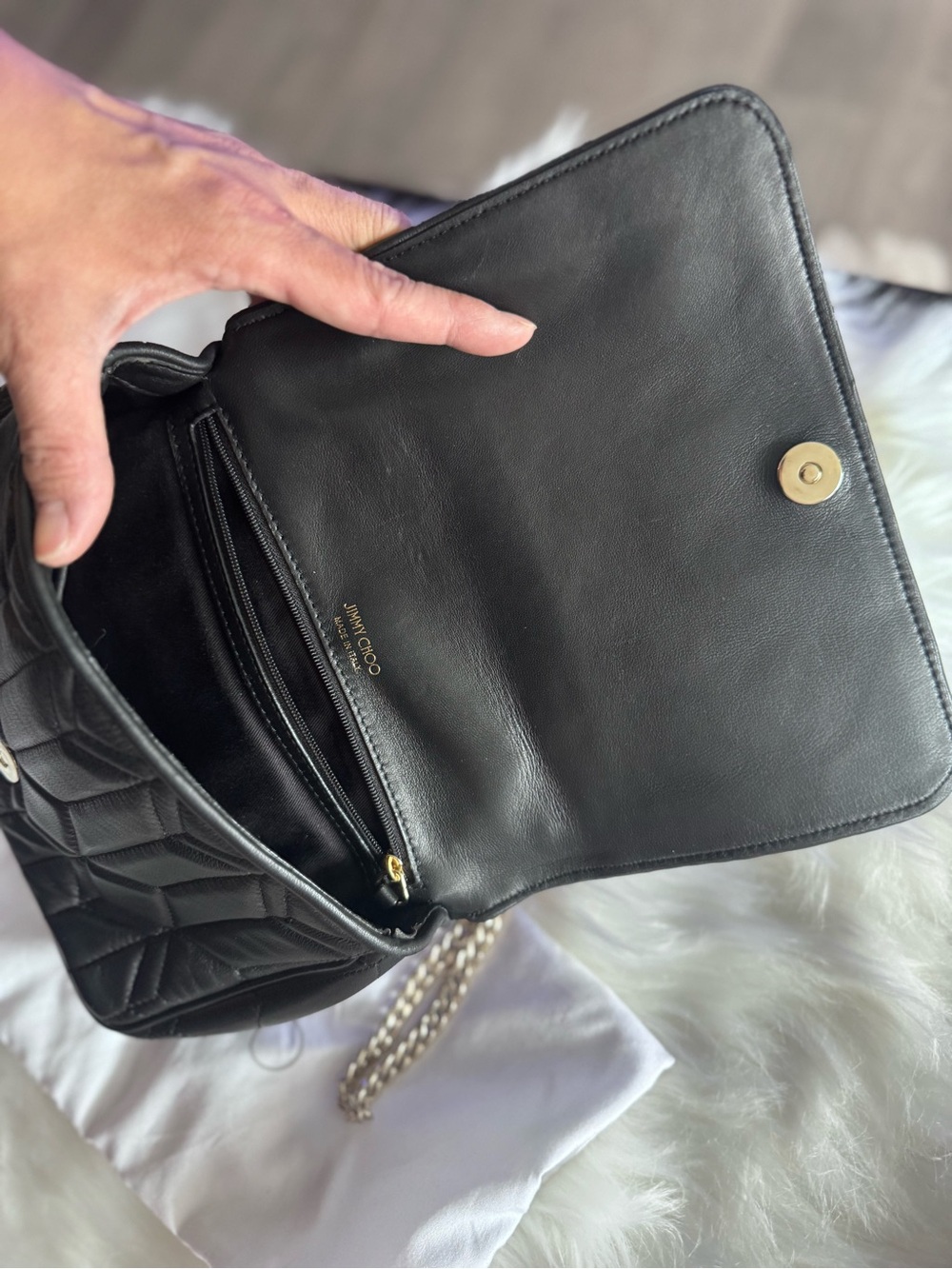 Jimmy Choo Black Quilted Leather Crossbody with Gold JC Logo - Picture 4 of 7